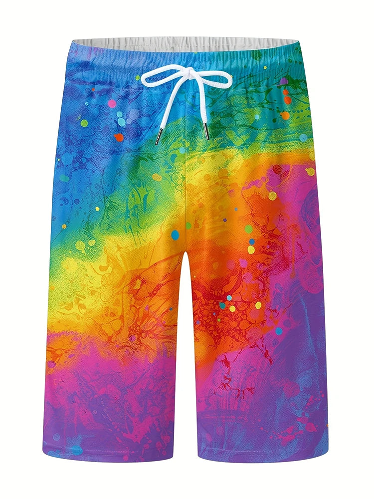 Men's shorts beach swimwear rainbow print sports pants quick drying ventilated waist fashionable casual daily wear