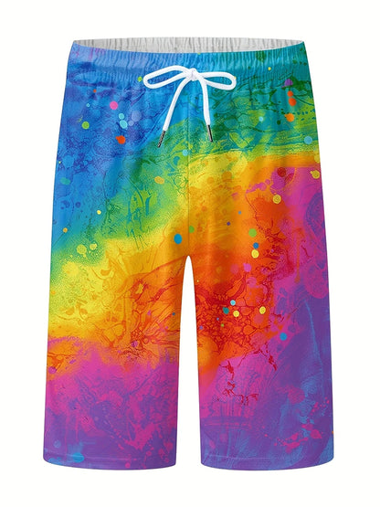 Men's shorts beach swimwear rainbow print sports pants quick drying ventilated waist fashionable casual daily wear