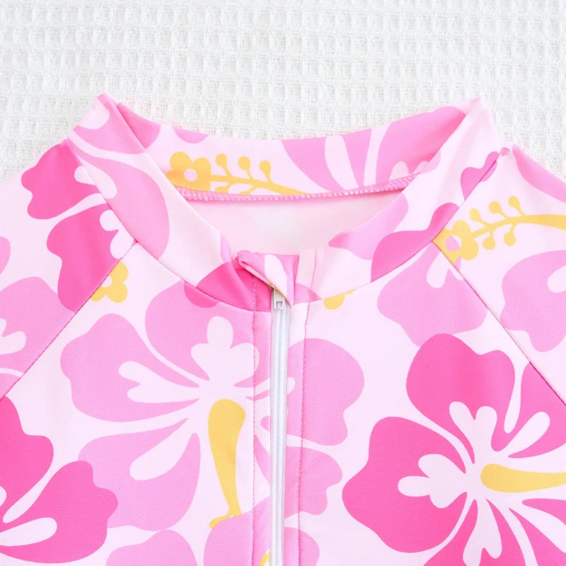 Pink Girls One Piece Swimsuit 7-12 Year Kids Swim Suit Children's Swimwear Flower Bathing Suits Beach Wear Bodysuit