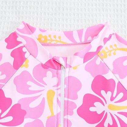 Pink Girls One Piece Swimsuit 7-12 Year Kids Swim Suit Children's Swimwear Flower Bathing Suits Beach Wear Bodysuit
