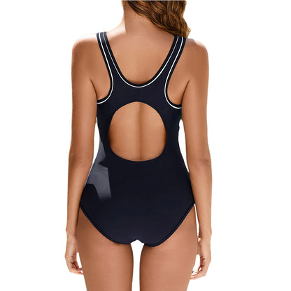 Women Swim Leotard One Piece Swimsuit Swimwear Beachwear Summer Bodysuit Sleeveless Cutout Back Romper with Removable Chest Pads