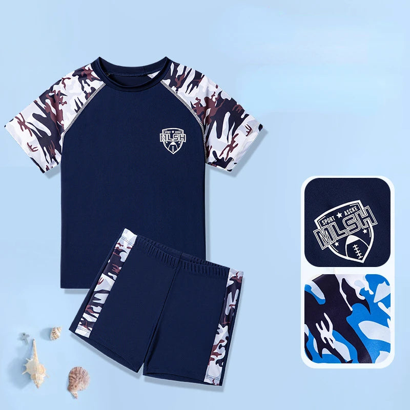 Children's Short Sleeve Swimming Suit, Two Piece Swimsuit, Boys Kids Swim Trunks, Beach Wear, Swimming, 2-14Y