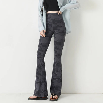 Spring/Summer Thin Camouflage Sharkskin Flared Leggings Women Fashion Tight Slimming Elastic Flared Pants