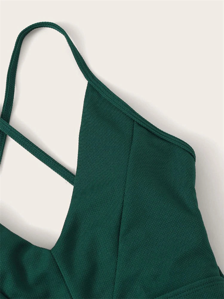 One Piece Swimsuit Women Green Sling V Neck Swimwear Bodysuit Monokini Summer Backless Beach Bathing Suit Female