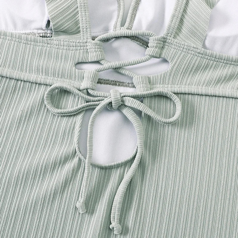 Ruffle Swimsuit One Piece Solid V-neck Backless Swimwear Women Bathing Swimming Swim Suit Female Padded Beach Wear Summer