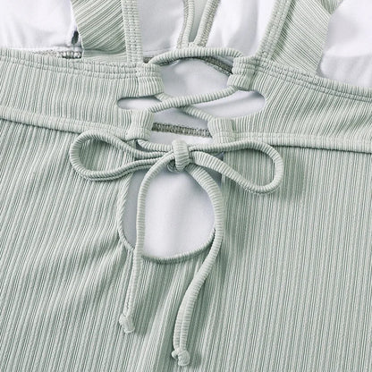 Ruffle Swimsuit One Piece Solid V-neck Backless Swimwear Women Bathing Swimming Swim Suit Female Padded Beach Wear Summer