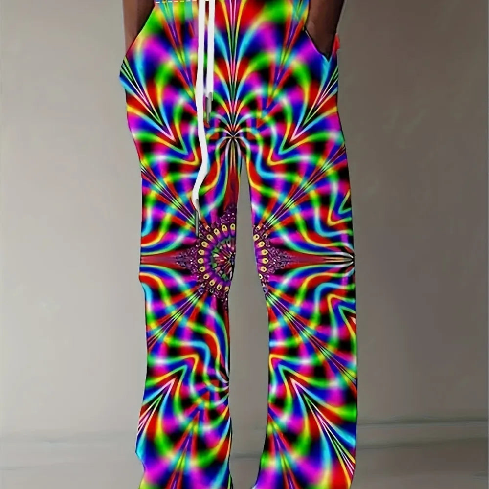 Men's Pants Summer Holiday Street Beach Pants Drawstring Pocket Casual Pants Abstract Texture Printed Men's Pants