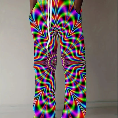 Men's Pants Summer Holiday Street Beach Pants Drawstring Pocket Casual Pants Abstract Texture Printed Men's Pants