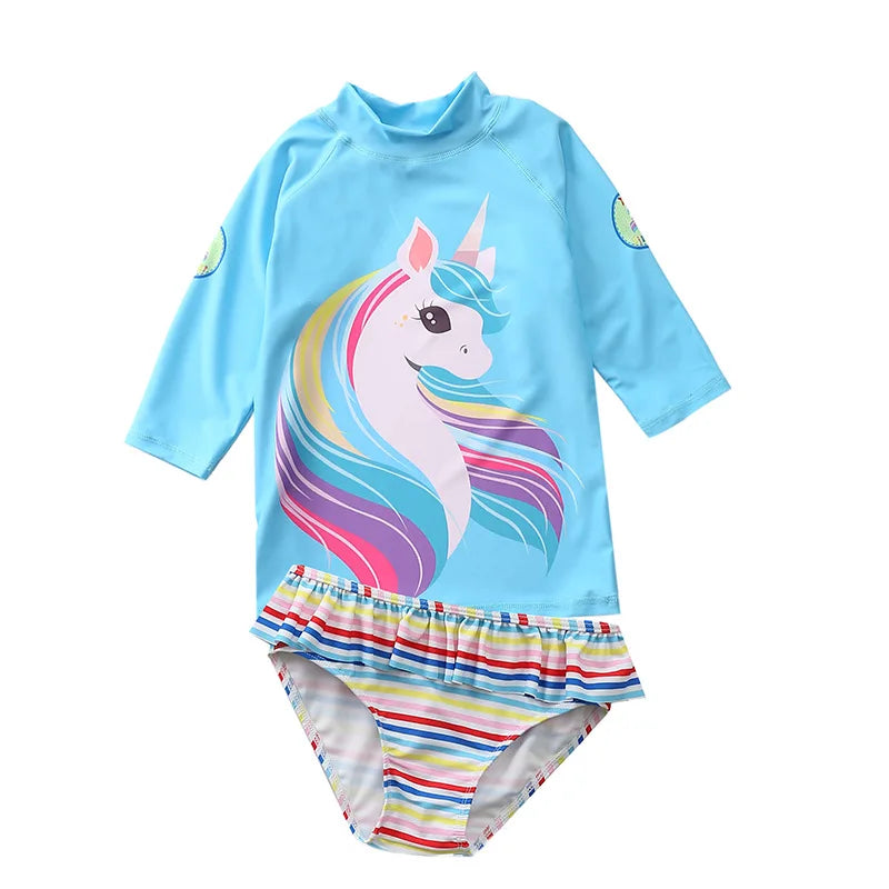 Swimsuit for Girls Unicorn Rash Guards Two Pieces Long Sleeve Children Swimwear Beach Wear Kids Toddler Baby Girl Bathing Suit