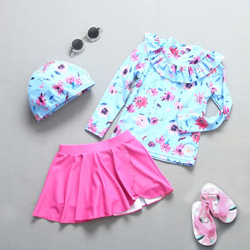 Swimsuit Girl UPF50 UV Protection Children‘s Swimwear Long Sleeve Cute Bathing Suit Kids Beach Rash Guard Swimming Surfing Suit