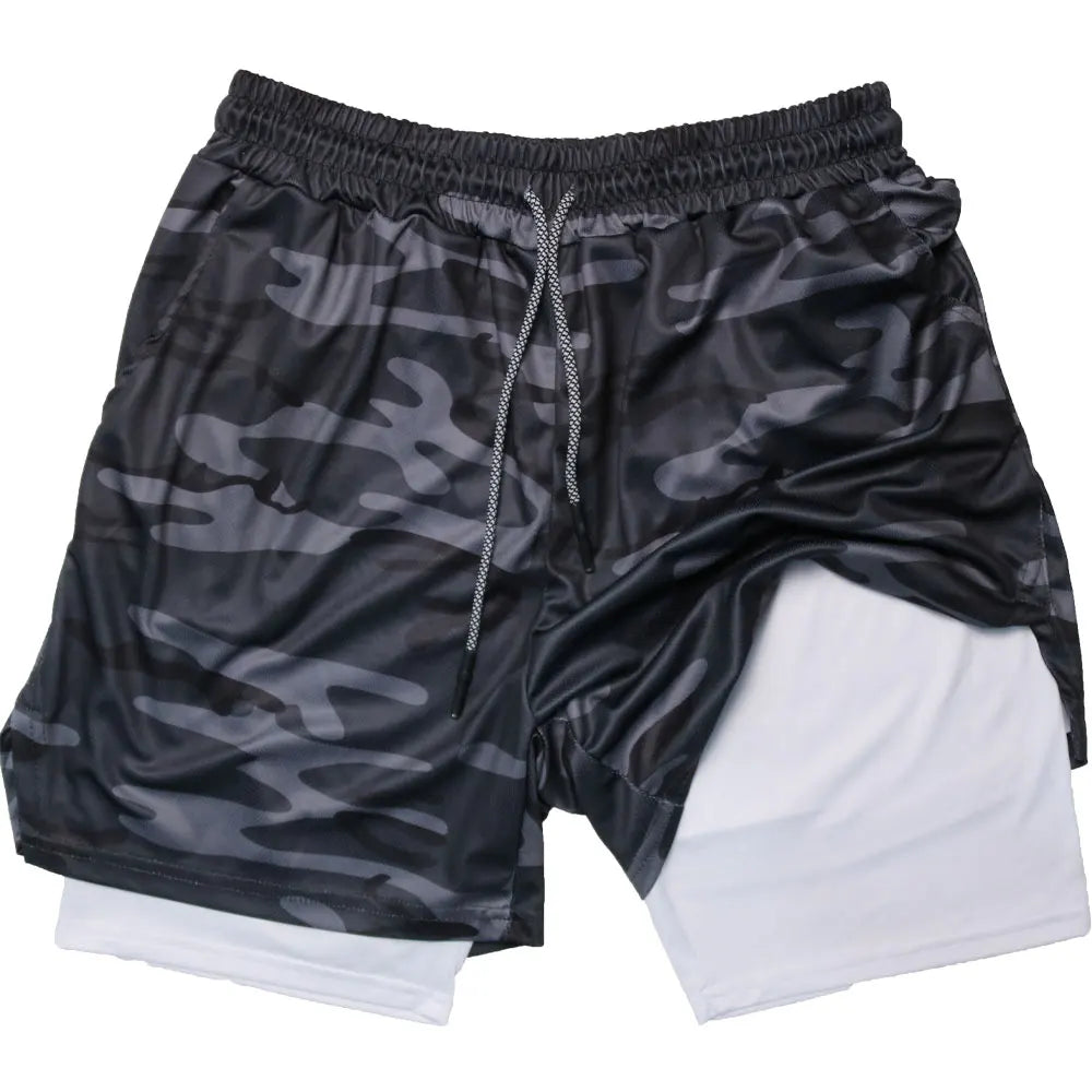 Men's Compression Shorts 2-in-1 Double Layer Beach Shorts Gym Fitness Running Quick Dry Short Pants Summer Print Sportswear