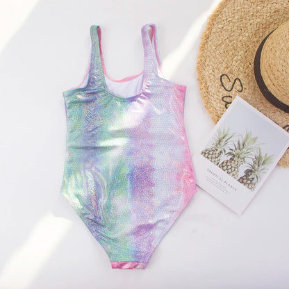 Shinning Print Summer Bow Deco Kids Girls One Piece Swimwear Swimsuit Kid Child Teen Girl Outdoor Beach Swimsuit Monokini