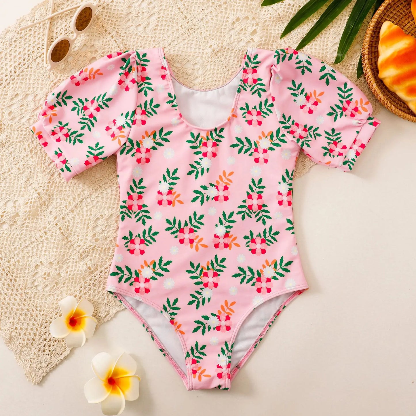 Retro Teenage Girls One Piece Swimsuit 7-12 Years Kids Swim Suit Short Sleeve Swimwear Beachwear Children's Bathing Suits Summer