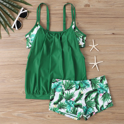 Women'S Printed Sling Split Boxer Shorts Bikini Plus Size Swimsuit Two Piece Comfortable