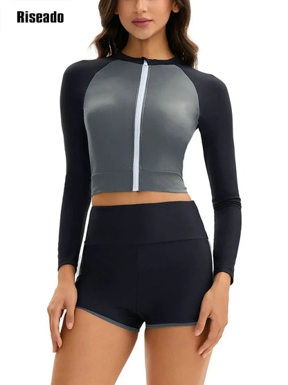 Two Piece Tankini Swimwear Woman High Waist Tummy Control Full Cover Conservative Swimsuit with Shorts