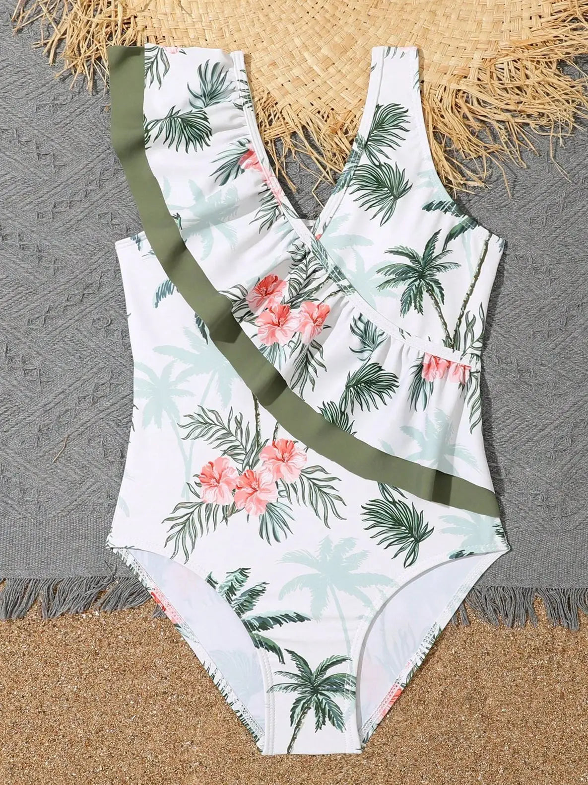 Printed Ruffle Girls Swimsuit One Piece Kids Swimwear Female Children's Bathers Bathing Swimming Swim Suit Beachwear