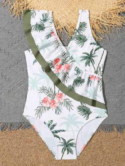 Printed Ruffle Girls Swimsuit One Piece Kids Swimwear Female Children's Bathers Bathing Swimming Swim Suit Beachwear
