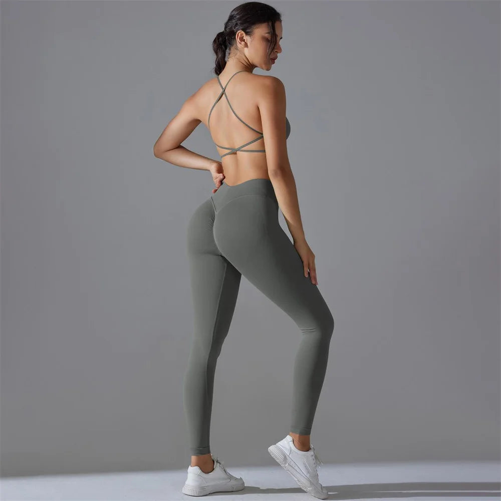 2PCS Women Scrunch Tracksuit Fitness Seamless Yoga Set Sportswear Workout Sport Bra High Waist Legging Gym Pant Activewear