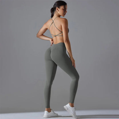 2PCS Women Scrunch Tracksuit Fitness Seamless Yoga Set Sportswear Workout Sport Bra High Waist Legging Gym Pant Activewear