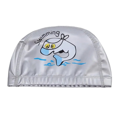 Kids Children Swimming Cap Waterproof PU Fabric Cute Cartoon Animal Dolphin Protect Ears Long Hair Boys Girls Swim Pool Caps Hat