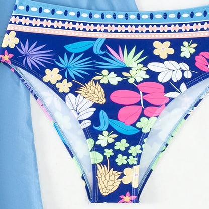 Striking Blue Floral Women's Bikini Set Three-piece swimsuit