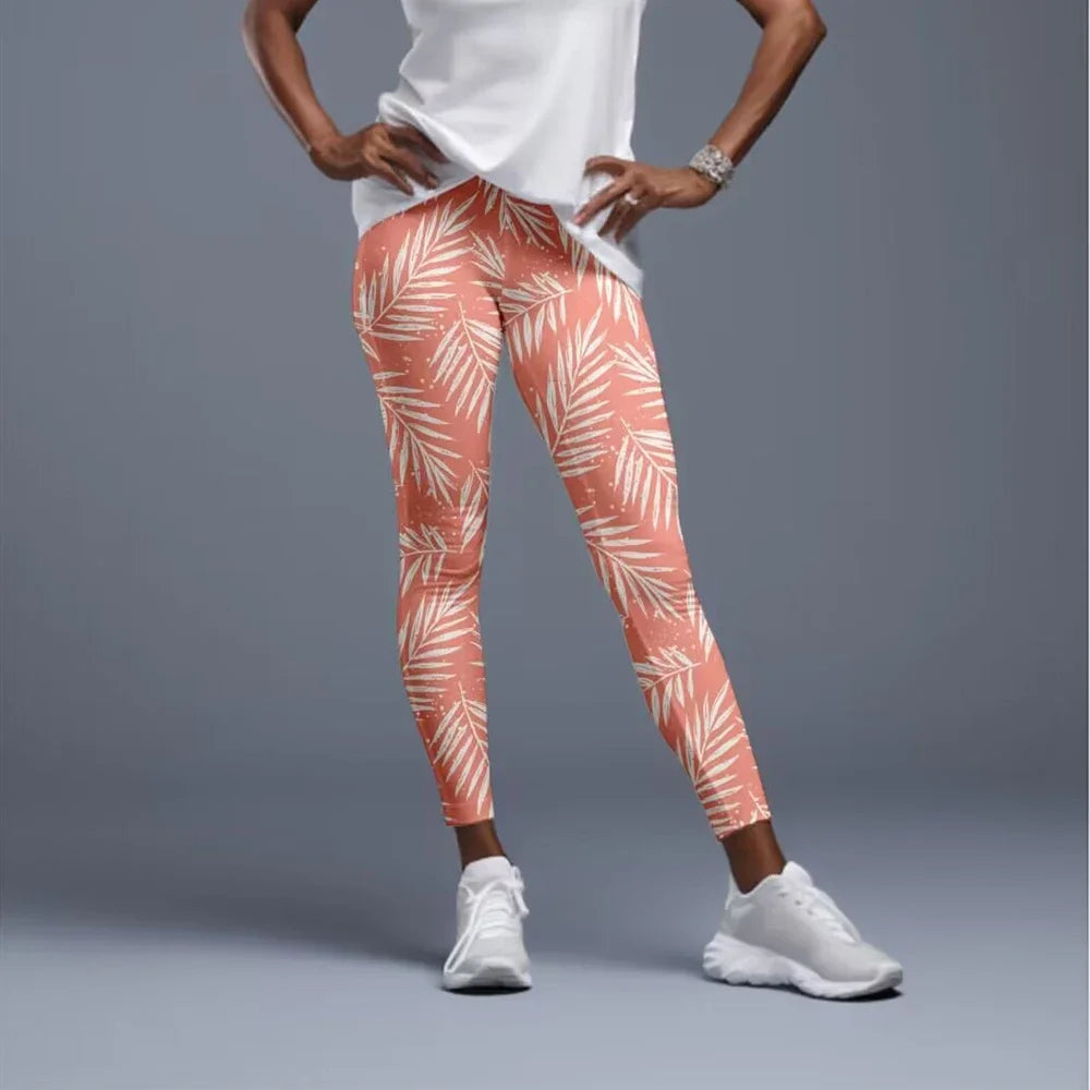 Women High Waist Elastic Pants Fashion High Waist 3D Print Fitness Yoga Gym Leggings