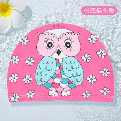 PU Coating Cartoon Children Swimming Hat for 1-7 Year Old Boys Girls Elastic Swimming Cap Shower Beach Pool Accessories