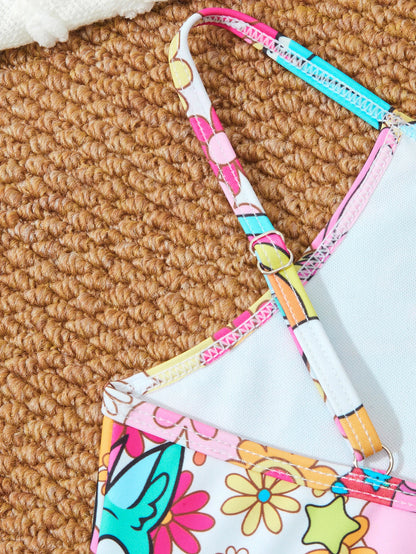 Printed Girls Swimsuit One Piece Kids Strappy Swimwear Children Swimming Bathing Swim Suit Beachwear