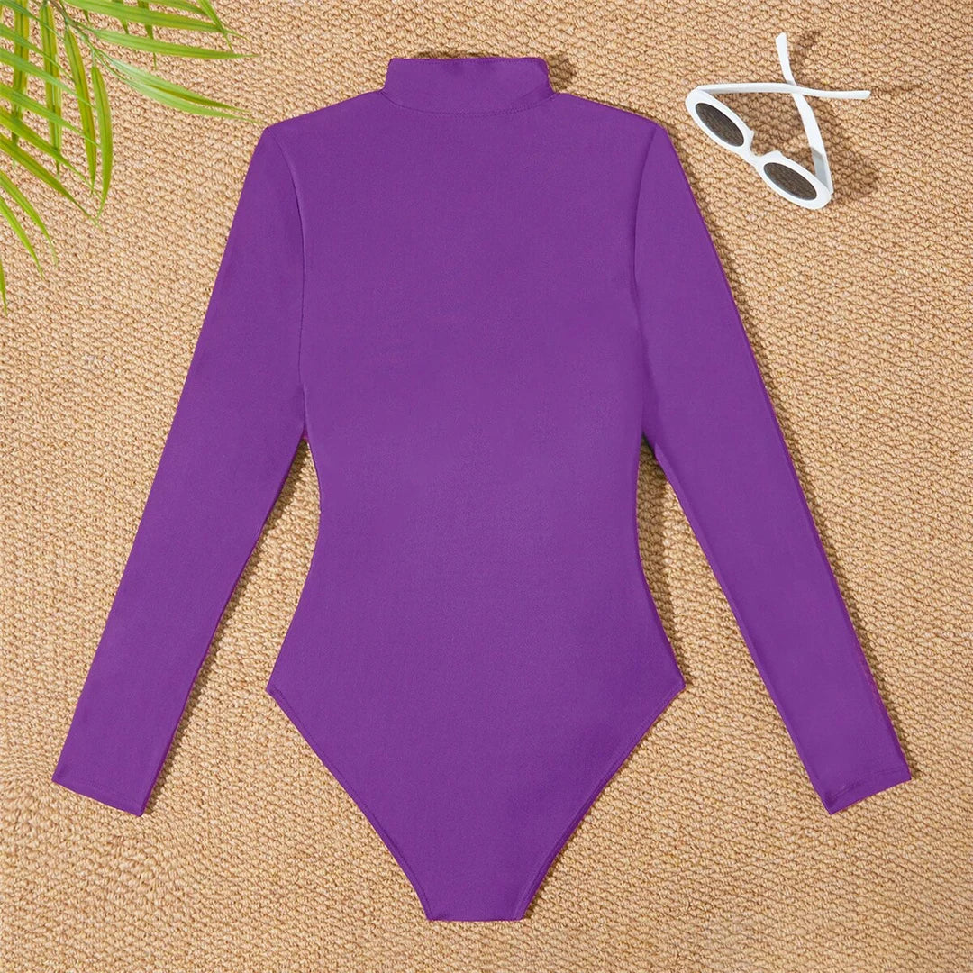 S - 2XL 4 Colors Long Sleeve With Zipper Surf Rash Guard One Piece Swimsuit Women Swimwear Female Bather Bathing Suit Swim