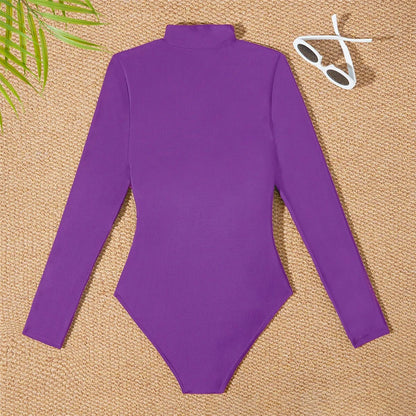 S - 2XL 4 Colors Long Sleeve With Zipper Surf Rash Guard One Piece Swimsuit Women Swimwear Female Bather Bathing Suit Swim