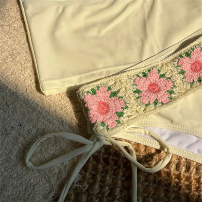 Flowers Printed V Neck Halter Bikini Female Swimsuit Women Swimwear Two-pieces Bikini set Padded Bather Bathing Suit Swim
