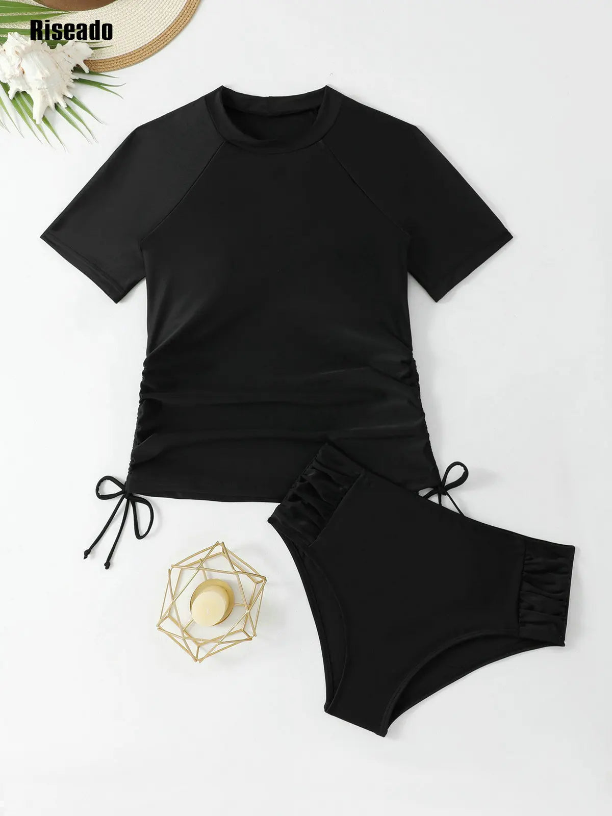 Women's High Waist Bikini Sets Two Piece Swimsuit Sports Style Bathing Suit Crop Top and Boy Shorts Full Coverage
