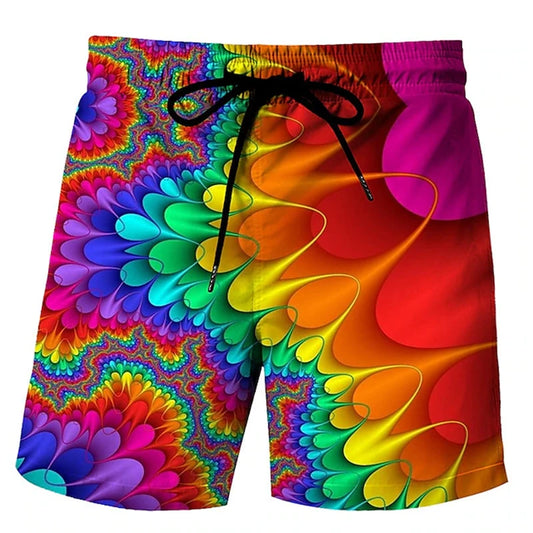 Classic Vertigo Pattern 3D Print Beach Short Pants Mens Rainbow Shorts Swim Trunks Summer Board Shorts Funky Design Mens Clothing