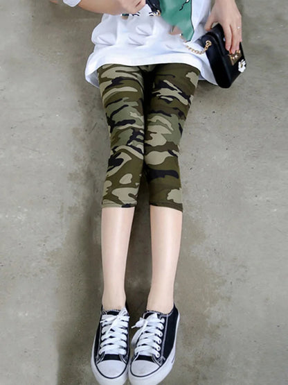 Fitness Leggins Polyester Capris Workout Trousers Camouflage Printed Leggings Women Lady Army Green High Elastic