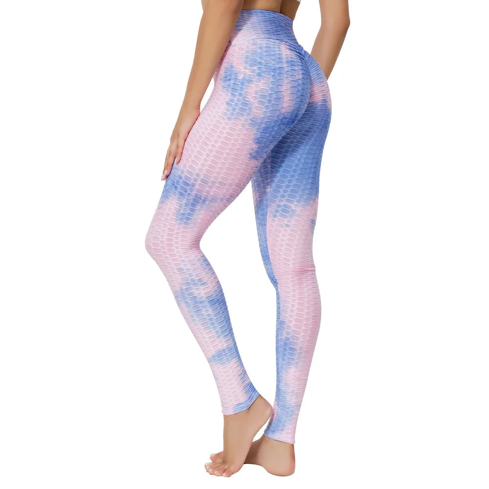 Women's Yoga Pants for Fitness Hip Lifting High Waist Bodybuilding Tight Fitting Jacquard Tie Dye Bubble Pants Leggings