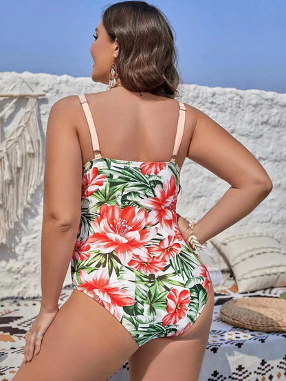 Patchwork Strapped Plus Size Swimwear Women Push Up Large One Piece Swimsuit Backless Beach Big Bathing Suit