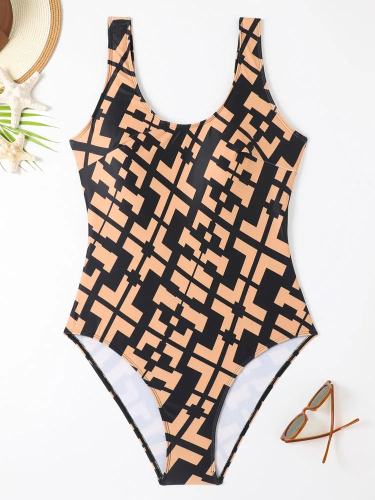 Lady Printed Pattern Strapped Plus Size Swimwear Women Backless Large One Piece Swimsuit Brazilian Big Bathing Suit