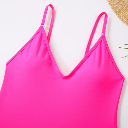 One Piece Swimsuit Women Summer Holiday Swimwear Thong Monokini Bathing Suit Mujer Micro Bikini Solid Neon Yellow