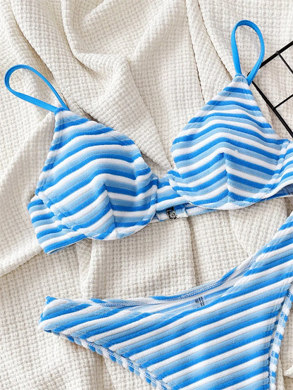Striped Underwired High Cut Bikini Women Swimwear Women Swimsuit Two Pieces Biquini Bathing Suit
