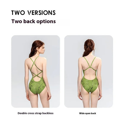 Green Pattern One-piece Swimsuit Women Quick-drying Chlorine Resistant Swimsuit