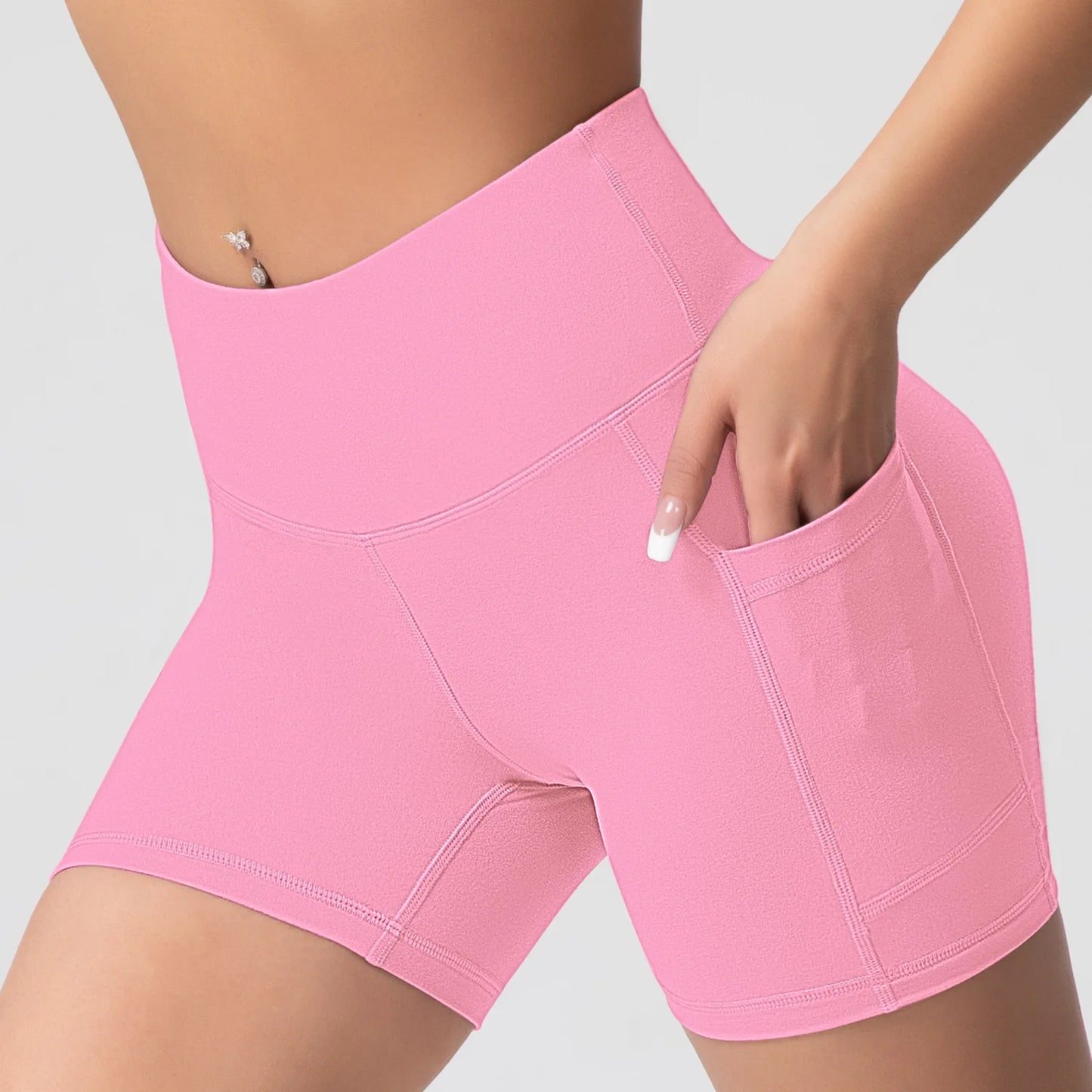 1/4PCS Women Side Pocket Yoga Short Leggings High Waist Squat Proof Fitness Pants Quick Drying Cycling Gym Leisure Sports Shorts
