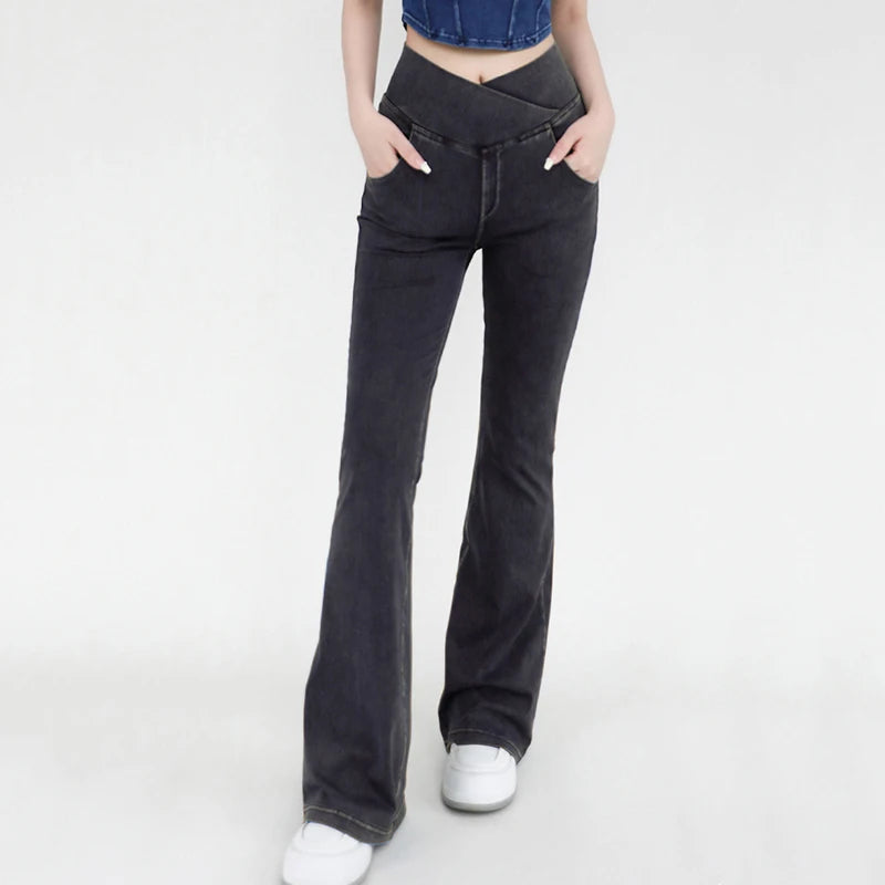 Jeans Style Design For Women Leggings Yoga Pants Denim Bell-bottoms Soft Elastic Breathable High waist 4 Pockets Women's Pants