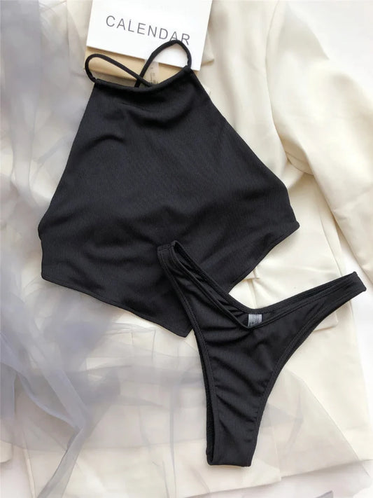 Halter Bandana Bikinis Set Swimwear Women Thong Swimsuits Backless Bathing Suit Bikini Swim Wear Summer