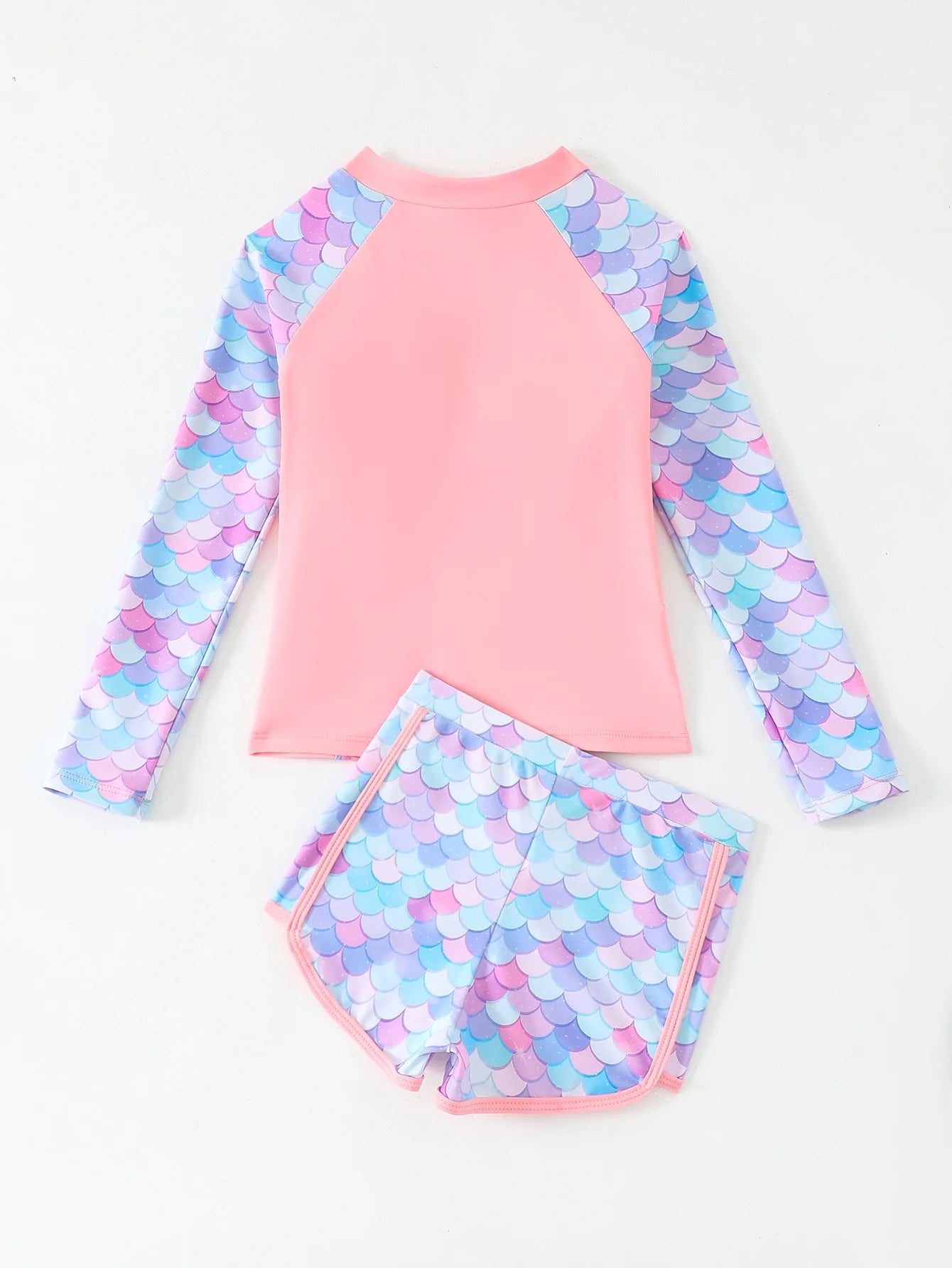 Girls Swimsuit Pink Long Sleeve Rash Guard Shirts Children Swimwear Summer Kids Beach Wear Shorts Quick-Dry Bathing Suit