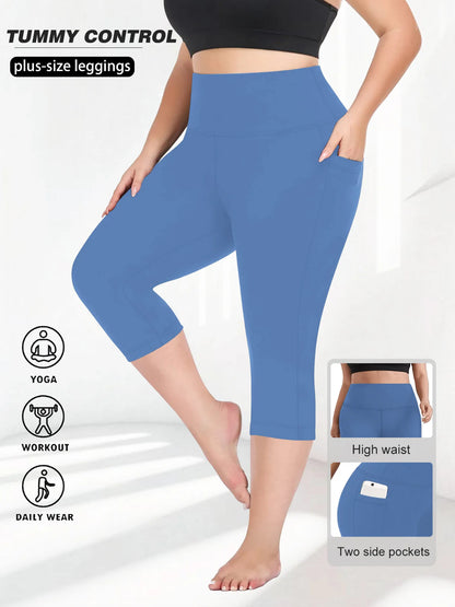 Women's Milk Silk Yoga Pants Plus Size High-Waisted Workout Leggings with Side Pockets, European Fit Gym To Street Activewear