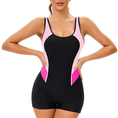Swimsuit women Professional Sport One Piece Swimsuits Patchwork Sleeveless Backless Swimsuit With Breast Pad Swimwear