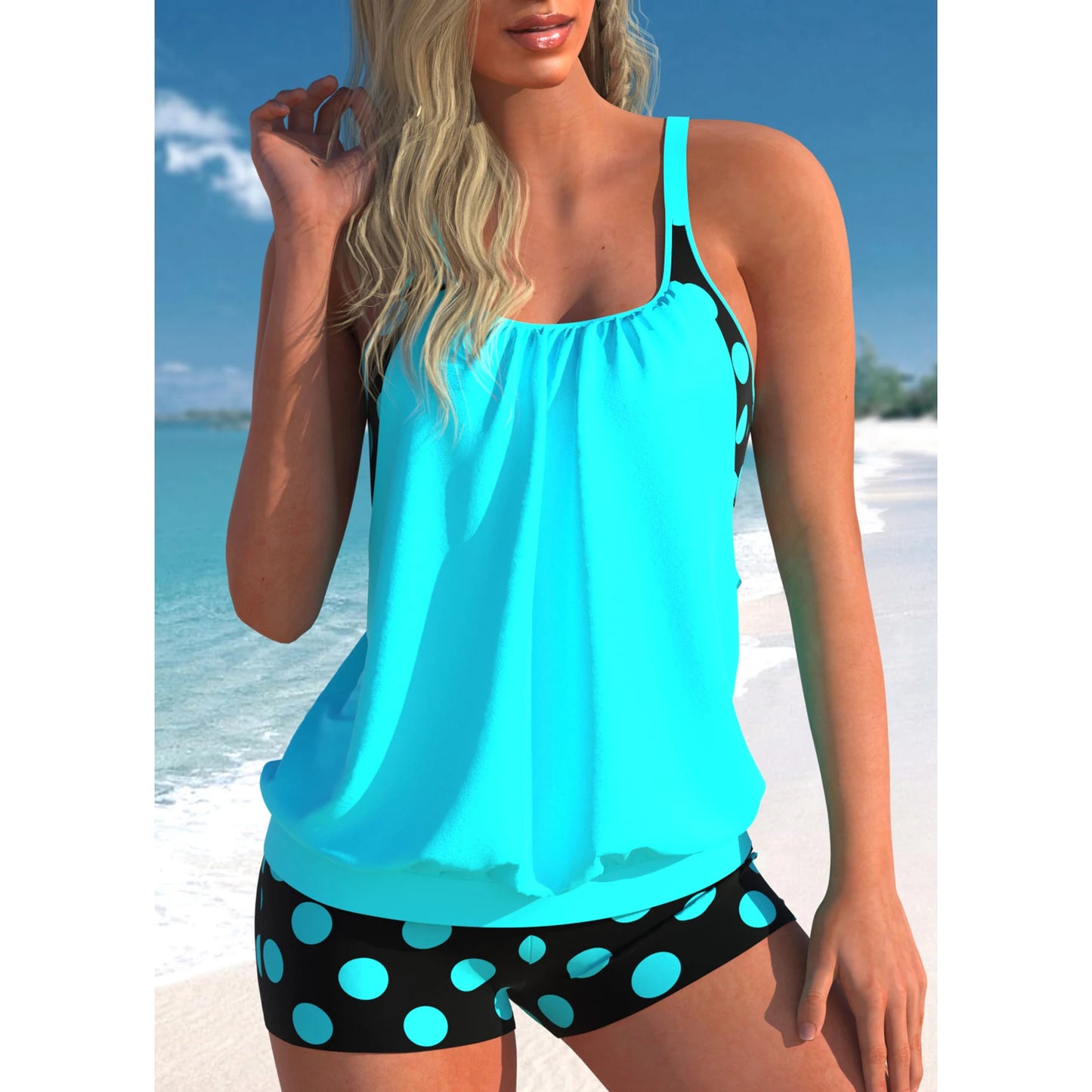 Women's High-quality Summer Vacation Swimsuit, Plain Printed Top and Strapless Beach Swimsuit S-6XL