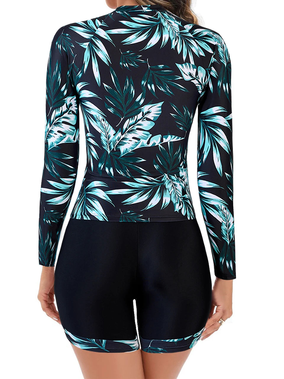 Long Sleeve Zipper Surfing Swimsuit Print Shorts Swimwear Women Two Pieces Diving Clothes Beachwear Bathing Swimming Suit