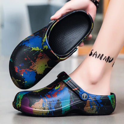 Summer Clogs Sandals For Men Soft EVA Waterproof Garden Shoes Fashion Printing Beach Slippers Soft Comfort House Slides