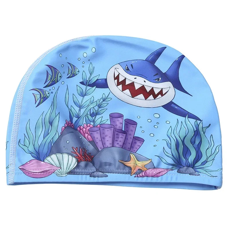 Elastic Fabric Cute Cartoon Swimming Cap for Children Long Hair Lovely Kids Protect Ears Swim Pool Hat for Boys Girls Swim Hat